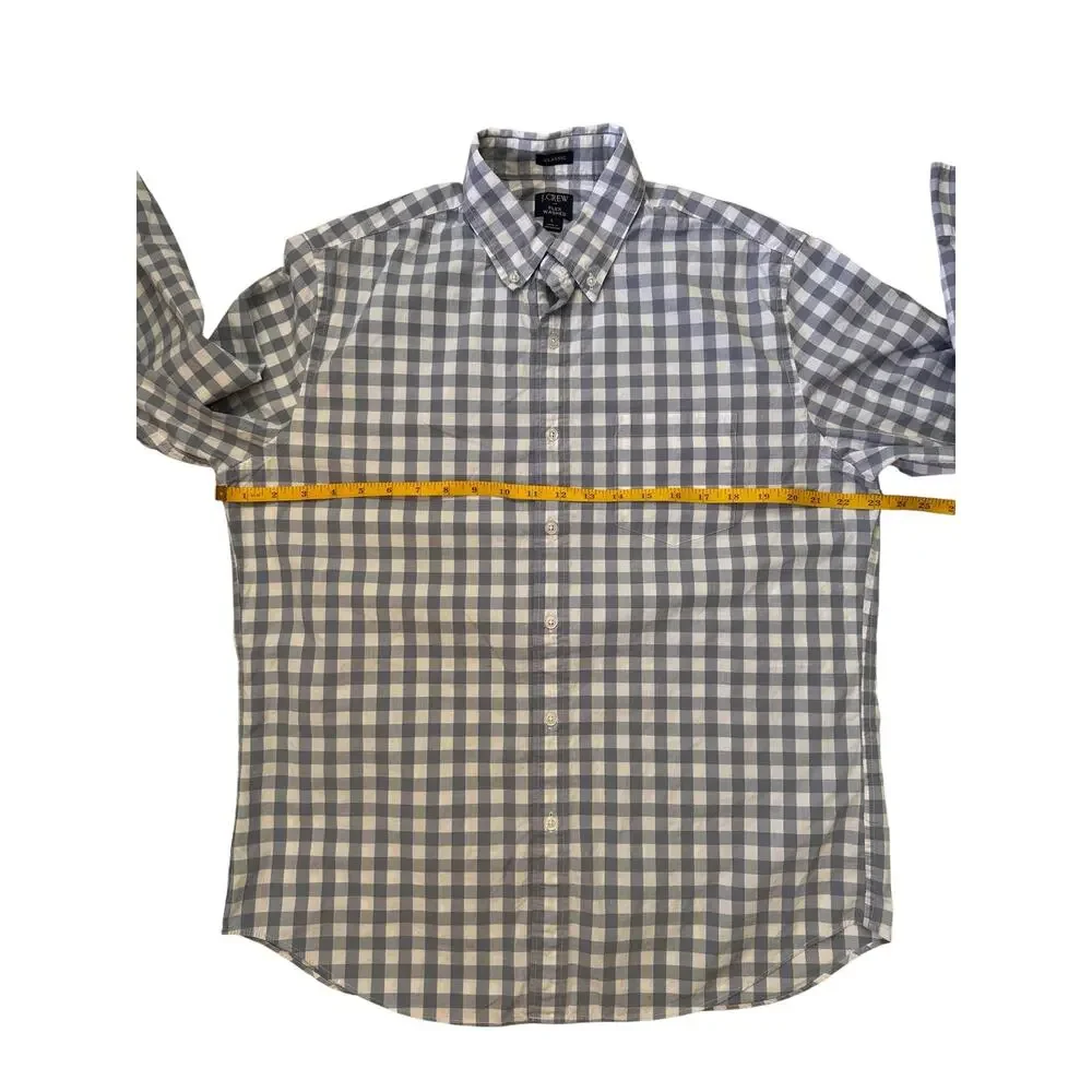 J.CREW Flex Washed Gray White Gingham Plaid Classic Shirt Size Large Mens #J5308